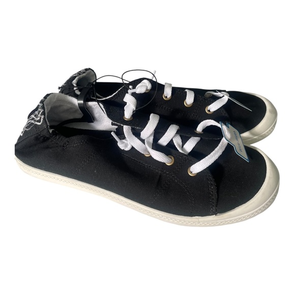 !WIDE WIDTH BLACK Time and Tru Women's Scrunch Back Slip-On Sneaker Black Sz 9W - Picture 1 of 4